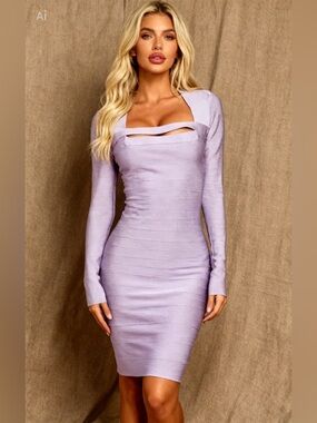 Guess by Marciano Lavender Long-Sleeve Bodycon Cutout Dress